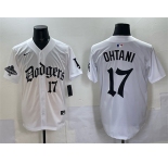 Men's Los Angeles Dodgers #17 Shohei Ohtani White 2025 LA Gothic Style With 2024 World Series Champions Patch Vapor Premier Limited Stitched Baseball Jerse