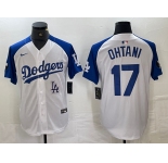 Men's Los Angeles Dodgers #17 Shohei Ohtani White Blue Fashion Stitched Cool Base Limited Jersey
