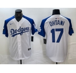 Men's Los Angeles Dodgers #17 Shohei Ohtani White Blue Fashion Stitched Cool Base Limited Jerseys