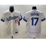 Men's Los Angeles Dodgers #17 Shohei Ohtani White City Connect Flex Base With Patch Stitched Baseball Jersey