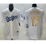 Men's Los Angeles Dodgers #17 Shohei Ohtani White Gold Stitched Cool Base Nike Jerseys
