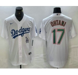 Men's Los Angeles Dodgers #17 Shohei Ohtani White Green Stitched Cool Base Nike Jersey