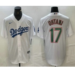 Men's Los Angeles Dodgers #17 Shohei Ohtani White Green Stitched Cool Base Nike Jerseys