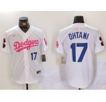 Men's Los Angeles Dodgers #17 Shohei Ohtani White Pink Vin & Kobe Patch Stitched Baseball Jersey1