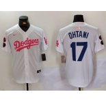 Men's Los Angeles Dodgers #17 Shohei Ohtani White Pink Vin & Kobe Patch Stitched Baseball Jersey