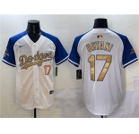 Men's Los Angeles Dodgers #17 Shohei Ohtani White Royal Gold 2024 World Series Champions Vapor Limited Stitched Baseball Jersey