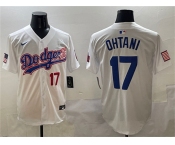 Men's Los Angeles Dodgers #17 Shohei Ohtani White With American Flag Patch Limited Stitched Baseball Jersey