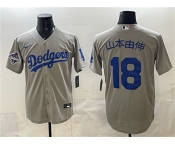 Men's Los Angeles Dodgers #18 山本由伸 Gray 2025 World Series Champions Patch Cool Base Stitched Baseball Jersey