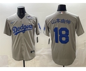 Men's Los Angeles Dodgers #18 山本由伸 Grey 2025 World Series Cool Base Stitched Baseball Jersey