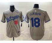 Men's Los Angeles Dodgers #18 山本由伸 Grey 2025 World Series Patch Limited Stitched Baseball Jersey