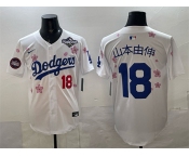 Men's Los Angeles Dodgers #18 山本由伸 White 2025 World Series Patch Tokyo Series Limited Stitched Baseball Jersey