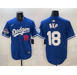 Men's Los Angeles Dodgers #18 MVP Royal 2025 World Series Champions Patch Limited Stitched Baseball Jersey