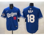 Men's Los Angeles Dodgers #18 MVP Royal 2025 World Series Champions Patch Limited Stitched Baseball Jersey