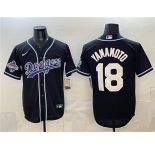 Men's Los Angeles Dodgers #18 Yoshinobu Yamamoto Black 2025 World Series Champions Patch Cool Base Stitched Baseball Jersey