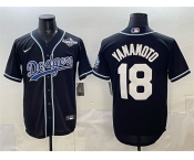 Men's Los Angeles Dodgers #18 Yoshinobu Yamamoto Black 2025 World Series Cool Base Stitched Baseball Jersey