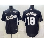 Men's Los Angeles Dodgers #18 Yoshinobu Yamamoto Black 2025 World Series Patch Cool Base Stitched Baseball Jersey