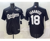 Men's Los Angeles Dodgers #18 Yoshinobu Yamamoto Black 2025 World Series Patch Cool Base Stitched Baseball Jersey