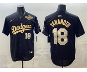 Men's Los Angeles Dodgers #18 Yoshinobu Yamamoto Black Gold 2025 World Series Patch Limited Stitched Baseball Jersey