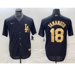 Men's Los Angeles Dodgers #18 Yoshinobu Yamamoto Black Gold Cool Base Stitched Jersey
