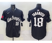 Men's Los Angeles Dodgers #18 Yoshinobu Yamamoto Black Mexico 2025 LA Gothic Style With Fernando Patch Vapor Premier Limited Stitched Baseball Jersey