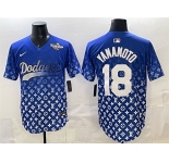 Men's Los Angeles Dodgers #18 Yoshinobu Yamamoto Blue 2025 World Series Patch Limited Stitched Baseball Jersey