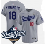 Men's Los Angeles Dodgers #18 Yoshinobu Yamamoto Gray 2025 World Series Limited Stitched Baseball Jersey