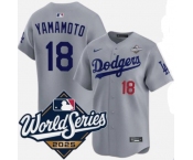 Men's Los Angeles Dodgers #18 Yoshinobu Yamamoto Gray 2025 World Series Limited Stitched Baseball Jersey