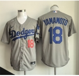Men's Los Angeles Dodgers #18 Yoshinobu Yamamoto Gray Cool Base Stitched Baseball Jersey