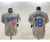 Men's Los Angeles Dodgers #18 Yoshinobu Yamamoto Grey 2024 World Series With Fernando Memorial Patch Limited Stitched Baseball Jersey