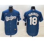 Men's Los Angeles Dodgers #18 Yoshinobu Yamamoto Navy Cool Base With Patch Stitched Jersey