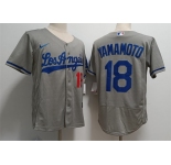Mens Los Angeles Dodgers #18 Yoshinobu Yamamoto Nike Grey Los Angeles FlexBase Jersey