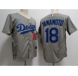Mens Los Angeles Dodgers #18 Yoshinobu Yamamoto Nike Grey Road FlexBase Player Jersey