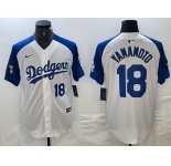 Men's Los Angeles Dodgers #18 Yoshinobu Yamamoto Number White Blue Fashion Stitched Cool Base Limited Jersey