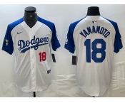 Men's Los Angeles Dodgers #18 Yoshinobu Yamamoto Number White Blue Fashion Stitched Cool Base Limited Jersey