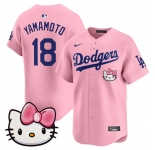 Men's Los Angeles Dodgers #18 Yoshinobu Yamamoto Pink 2025 Hello Kitty Vapor Limited Stitched Baseball Jersey