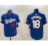 Men's Los Angeles Dodgers #18 Yoshinobu Yamamoto Royal 2024 World Series Patch Alternate Limited Stitched Baseball Jersey