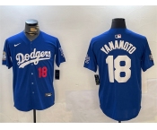 Men's Los Angeles Dodgers #18 Yoshinobu Yamamoto Royal 2024 World Series Patch Alternate Limited Stitched Baseball Jersey