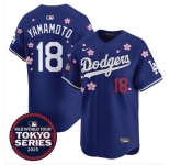 Men's Los Angeles Dodgers #18 Yoshinobu Yamamoto Royal 2025 Tokyo Series Limited Stitched Baseball Jersey