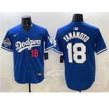 Men's Los Angeles Dodgers #18 Yoshinobu Yamamoto Royal 2025 World Series Champions Patch Limited Stitched Baseball Jersey