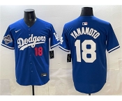 Men's Los Angeles Dodgers #18 Yoshinobu Yamamoto Royal 2025 World Series Champions Patch Limited Stitched Baseball Jersey