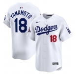 Men's Los Angeles Dodgers #18 Yoshinobu Yamamoto White 2024 World Series Champions Home Limited Stitched Baseball Jersey