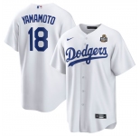Men's Los Angeles Dodgers #18 Yoshinobu Yamamoto White 2024 World Series Cool Base Stitched Baseball Jersey