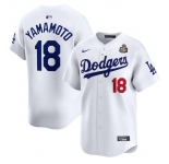 Men's Los Angeles Dodgers #18 Yoshinobu Yamamoto White 2024 World Series Home Limited Stitched Baseball Jersey