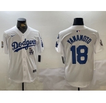 Mens Los Angeles Dodgers #18 Yoshinobu Yamamoto White 2024 World Series With Fernando Memorial Patch Home Limited Stitched Baseball Jersey