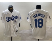 Men's Los Angeles Dodgers #18 Yoshinobu Yamamoto White 2024 World Series With Fernando Memorial Patch Home Limited Stitched Baseball Jersey
