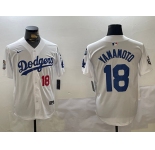 Men's Los Angeles Dodgers #18 Yoshinobu Yamamoto White 2024 World Series With Fernando Memorial Patch Home Limited Stitched Baseball Jerseys