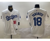 Men's Los Angeles Dodgers #18 Yoshinobu Yamamoto White 2024 World Series With Fernando Memorial Patch Home Limited Stitched Baseball Jerseys