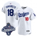 Men's Los Angeles Dodgers #18 Yoshinobu Yamamoto White 2025 Champions Stitched Baseball Jersey