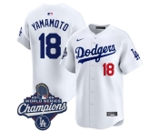 Men's Los Angeles Dodgers #18 Yoshinobu Yamamoto White 2025 Champions Stitched Baseball Jersey