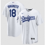 Men's Los Angeles Dodgers #18 Yoshinobu Yamamoto White 2025 World Series Champions Stitched Baseball Jersey